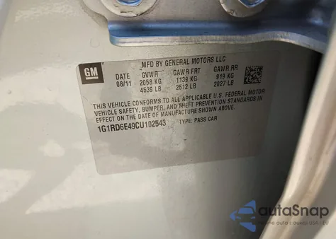 2012 Chevrolet Volt z USA, uszkodzony, nr VIN 1G1RD6E49CU102543